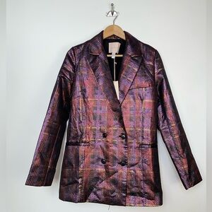 Hutch Nico Blazer In Purple Metallic Plaid‎ Size Small